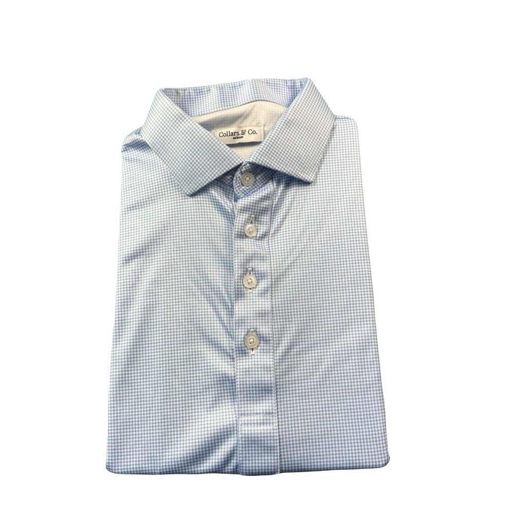 Collars & Co. Blue White Puppytooth Dress Collar Mens Polo Shirt Size Medium